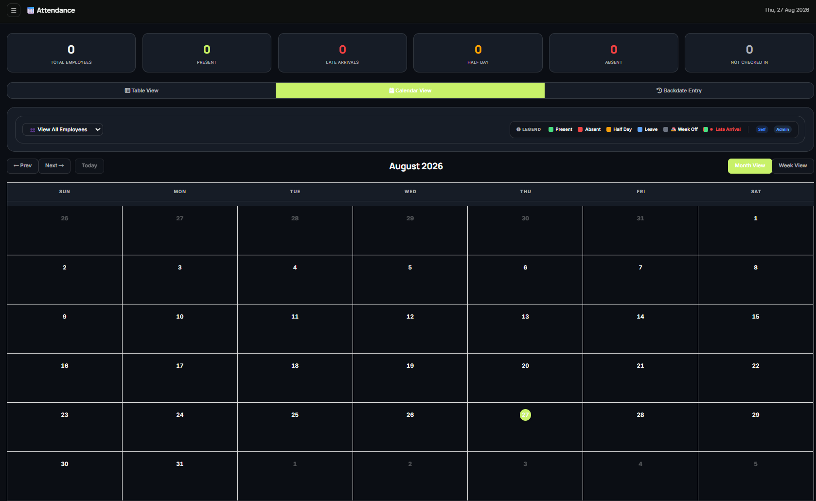 Attendance Management Interface